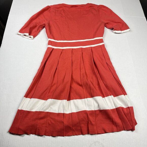 Trina Turk Fit & Flare Sweater Dress Striped Pleated Short Sleeve Retro S/M FLAW - Picture 11 of 13